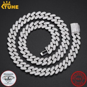 TUHE Unisex New Hip Hop Cuban Chain High Quality VVS1 Moissanite Cuban Chain Necklace 925 Silver For Men Hip Hop Jewelry