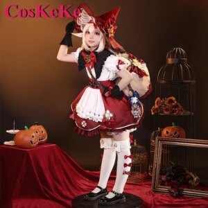 CosKeKe Klee Cosplay Anime Game Genshin Impact Costume Sweet Nifty Lovely Little Witch Dress Halloween Party Role Play Clothing