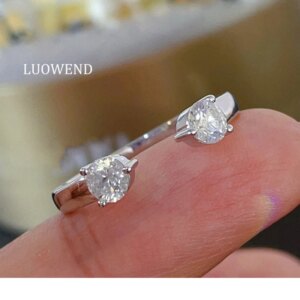 LUOWEND 100% 18K White Gold Rings Luxury Shiny Design 0.40carat Real Natural Diamond Open Ring for Women High Party Jewelry