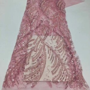 High Quality African Handmade Beaded Lace Fabirc 2025 Sewing sequins Embroidery Nigreian Lace Fabric Women Wedding Dress XX