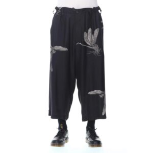 YOJI OOAK original design men’s silk Dragonfly print loose fashion wide leg loose casual pants for men