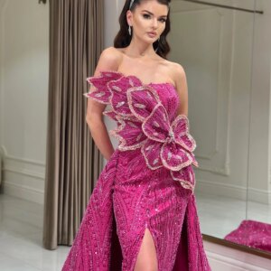 New Fuchsia Mermaid Evening Dresses With Detachable Train Strapless Sexy Celebrity Dress Party Dress Robes De Soirée Customized