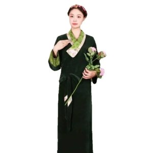 Asian Ethnic Costume Winter Traditional Tibetan Dress Long Sleeve Vintage Elegant Women Gown