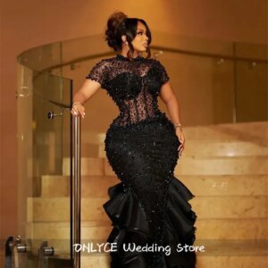 Exquisite Black Evening Dresses 2025 Aso Ebi Beaded Wedding Party Senior Prom Gowns Bridemaid Mother Gown Customized
