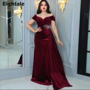 Eightale Velvet Evening Dresses off the Shoulder Beaded Side Slit Mermaid Prom Wedding Party Gown Customized Vestido De Fiesta