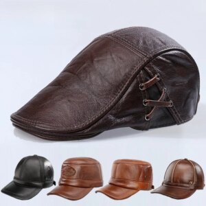 Leather hat men’s old outdoor warm real cowhide ear cap