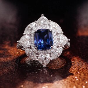 Provence 18K/14K/10K Solid Gold Elongated Cushion Lab Grown Royal Blue Gorgeous Luxury Halo Ring For Woman Customized Gift