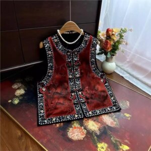 Embroidered velvet waistcoat plate relief jacquard clip new Chinese style outside the vest