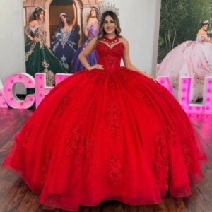 Red Princess Quinceanera Dresses Off Shoulder Applique Lace Beads Bow Tull Sweet 16 Dress Ball Gown Vestidos 15 De Anos