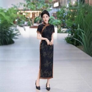 Cheongsam new Chinese female sense of daily national style dress temperament long
