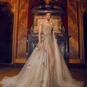 Heavily Beaded Prom Dress Exquisite Charming Long Sleeve Party Dress Classic 3D Flower Floor-Length Evening Gowns Custom