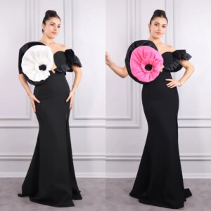 Customized Modern Style Off the Shoulder Trumpet / Mermaid Pleat Ruched Floor-Length Satin Bespoke Occasion Dresses Evening