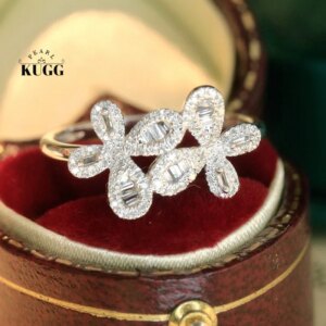KUGG 100% 18K White Gold Rings Elegant Butterfly Shape 0.30carat Real Natural Diamond Engagement Ring for Women Fine Jewelry