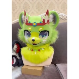 Green Fursuit Husky Fox Mascot (Head) Halloween Party Fur Cosplay