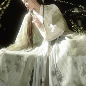 Women’s Daily Song Dynasty Hanfu – Dream Elegance Original Green Embroidered Fairy Style – Changgansi Full Pleated Light Summer