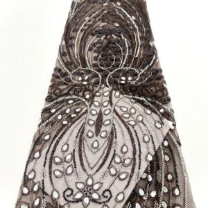 Luxury Hand Beaded Lace Fabric Bridal Fabric High-end Wedding Fabrics French Nigerian Stones Embroidered on Tulle 5 Yards