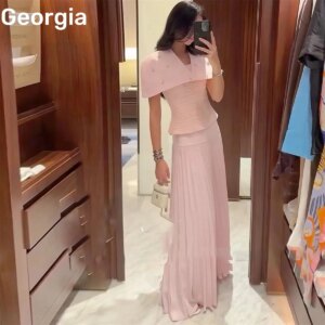 Customized A-Line Prom Dresses V-Neck Floor-Length Ruffle Zipper Up Short Sleeves Dress Women Elegant Luxury فستان حفلات الزفاف