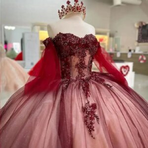 Luxury Quinceanera Dress V-Neck Sequin Off The Shoulder Evening Dress 2024 Ball Gown Floor Length Sweep Train Lace Up Prom Dress