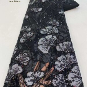 African Groom Lace Fabric 5 Yards Embroidered Tulle Lace Fabric Mesh Sequins Lace Nigerian Lace Fabrics for Wedding Party Sewing