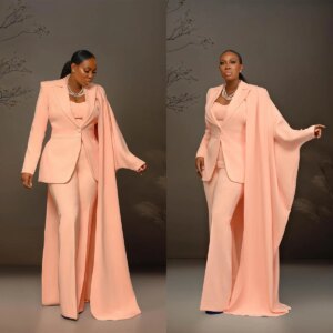 Formal Wrap Capes Women Pants Suits 2 Pieces Plus Size Mother Of The Bride Suits Custom Made Wedding Guest Outfit