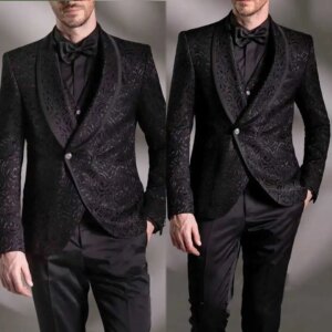 Gentleman Jacquard Wedding Tuxedos 2 Piece Set Jacket Pants Shawl Lapel Men Suit Party Evening Business Blazers Customized
