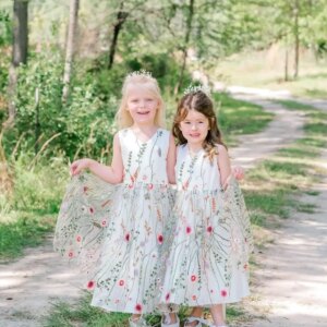 Princess Dress 3D Flower Applique Floral Fairy Embroidered Overlay Strap Tie Tulle One Shoulder A-Line Flower Girl Dress