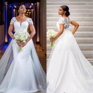 Sexy Sweetheart Neck Appliques Short Sleeves Mermaid Lace Wedding Dresses 2024 Court Train Bridal Gowns Vestido De Noiva