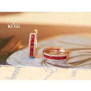 KUGG 100% 18K Rose Gold Earrings Fashion Classic Design Shiny Diamond Natural Ruby Hoop Earrings for Women High Wedding Jewelry