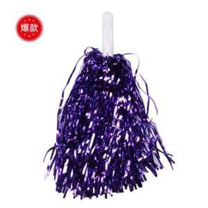 120Pcs Cheerleading Pom Poms Metallic Foil Cheer Pom Poms With Plastic Handle For Adults Kids Cheerleaders Party Purple