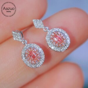 Aazuo Luxury 18K Solid White Gold Real Pink Diamond White Diamond Lovely Oval Stud Earring Gifted For Women Wedding Party Au750