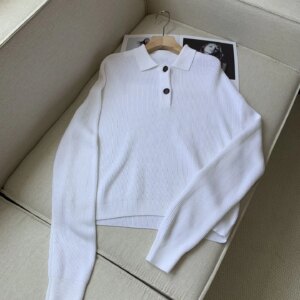Autumn Women’s White Sweater Silk Linen Front Buttons Turn-down Collar Long Sleeve Slim Ladies Knitted Pullover