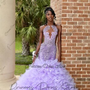 Elegent Diamonds Long Prom Dresses 2025 Beads Rhinestone Crystal Ruffle Wedding Reception Birthday Party Gown Customized