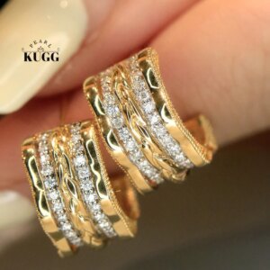 KUGG 100% 18K Yellow Gold Earrings Women 0.46carat Real Natural Diamond Stud Earrings Vintage Romantic Style High Party Jewelry
