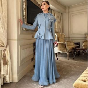 Customized A-line Button Prom Dresses Chiffon O-Neck Pleat Evening Dresses Chiffon Fashion Evening Dresses