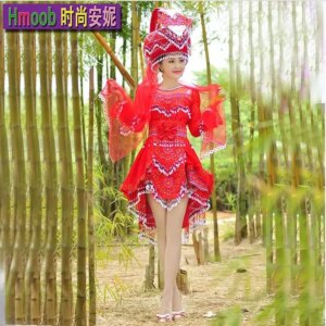 Chinese Ethnic Tailored Luxury Wedding Dress Hmongb Women Miao Splendid Attire Include Hat Stage Beading