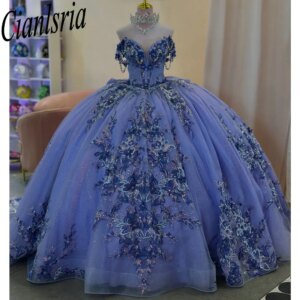 Lilac Off The Shoulder Quinceanera Dresses Ball Gown Floral Appliques Lace Beading Sweet 15 Años Mexican Customized