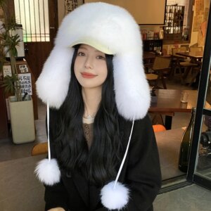 Women 100% Real Fox Fur Ushanka Hat 2025 Winter Aviator Trapper Ski Cap with Earflaps Raccoon Fur Bomber Style for Cold Weather
