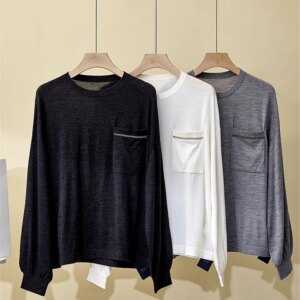 Spring And Summer New Silk Wool Round Neck Long Sleeved Chain Women’s KnittedTop