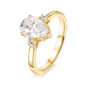 Provence 10K/14K/18K Moissanite Engagement Rings for Women Pear Cut 1.5 CT D Color VVS1 Five Prong Women’s Eternity Rings GRA