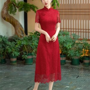 Women’s long slim-fit silk cheongsam mid-length daily wear