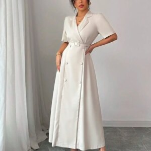 Customized High Quality V-Neck Short Sleeves Buttons Belt Evening Dresses Delicate Pleats Vestido De Festa Vestido De Noche