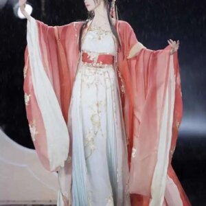 New Spring/Summer Heavy Industry Hanfu Women’s Style Like A Dream Floating Life Waist Embroidered Big Sleeve Shirt Xiantang Robe