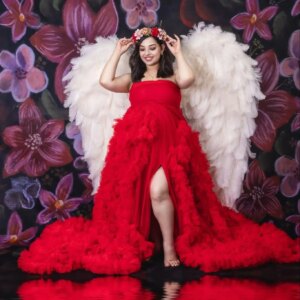 Red Ruffled Maternity Dress Prom Dresses for Pregnant Women Baby Shower Gowns Empire Front Split Photo Shoot Robes Customized