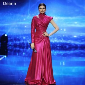Customized Evening Gown Women Formal Dearin High Collar A-line Floor Length Skirts Draped Knot Ruffle Bespoke Occasion Dresses P