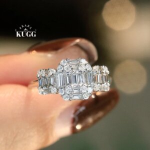 KUGG 100% 18K White Gold Rings Luxury Shiny Design 0.52carat Real Natural Diamond Engagement Ring for Women High Wedding Jewelry