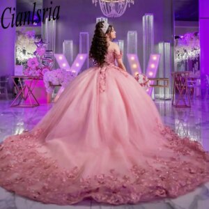 Pink Off The Shoulder Quinceanera Dresses Ball Gown Appliques Lace Sweet 15 Años Mexican Customized