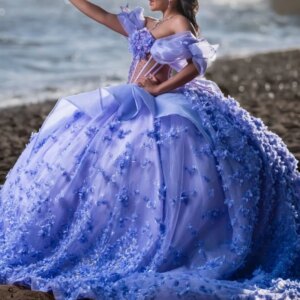 Customized Luxury Mexican Sweet 16 Dresses Off Shoulder 3D Flower Lace Up Ball Gown Prom Birthday Party Dress Quinceanera 15 New