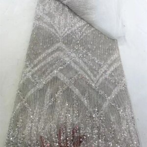 White Lace Fabric 2025 High Quality Luxury Handmade Beads Lace Fabric With Sequin Nigerian Fabric Wedding Dress For Woman W474-1