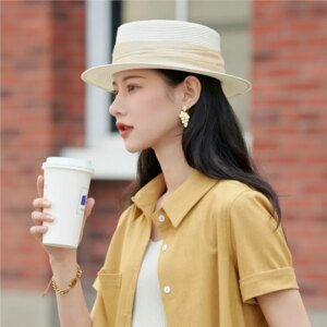 Flat hat top silk and linen decoration shade concave shape to show small face