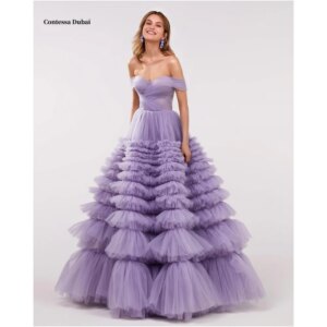 Contessa Dubai Purple Off Shoulder Ball Gown Prom Dresses Tiered Ruffle Customized فساتين سهرات Floor-Length robes de soirée